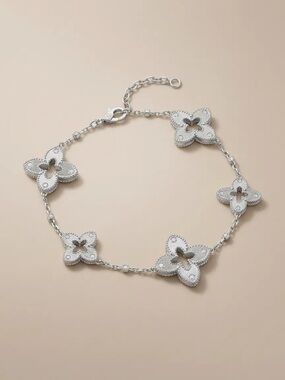 Silver Tone Floral Link Bracelet - Silver